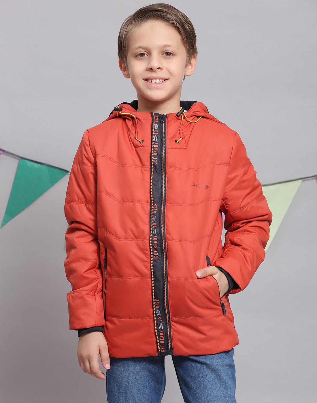 Buy Boys Rust Solid Hooded Full Sleeve Boys Jacket Online in India - Main Image
