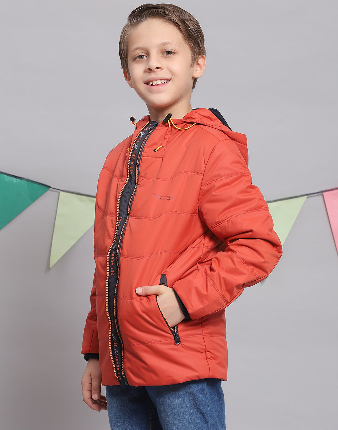 Boys Rust Solid Hooded Full Sleeve Boys Jacket