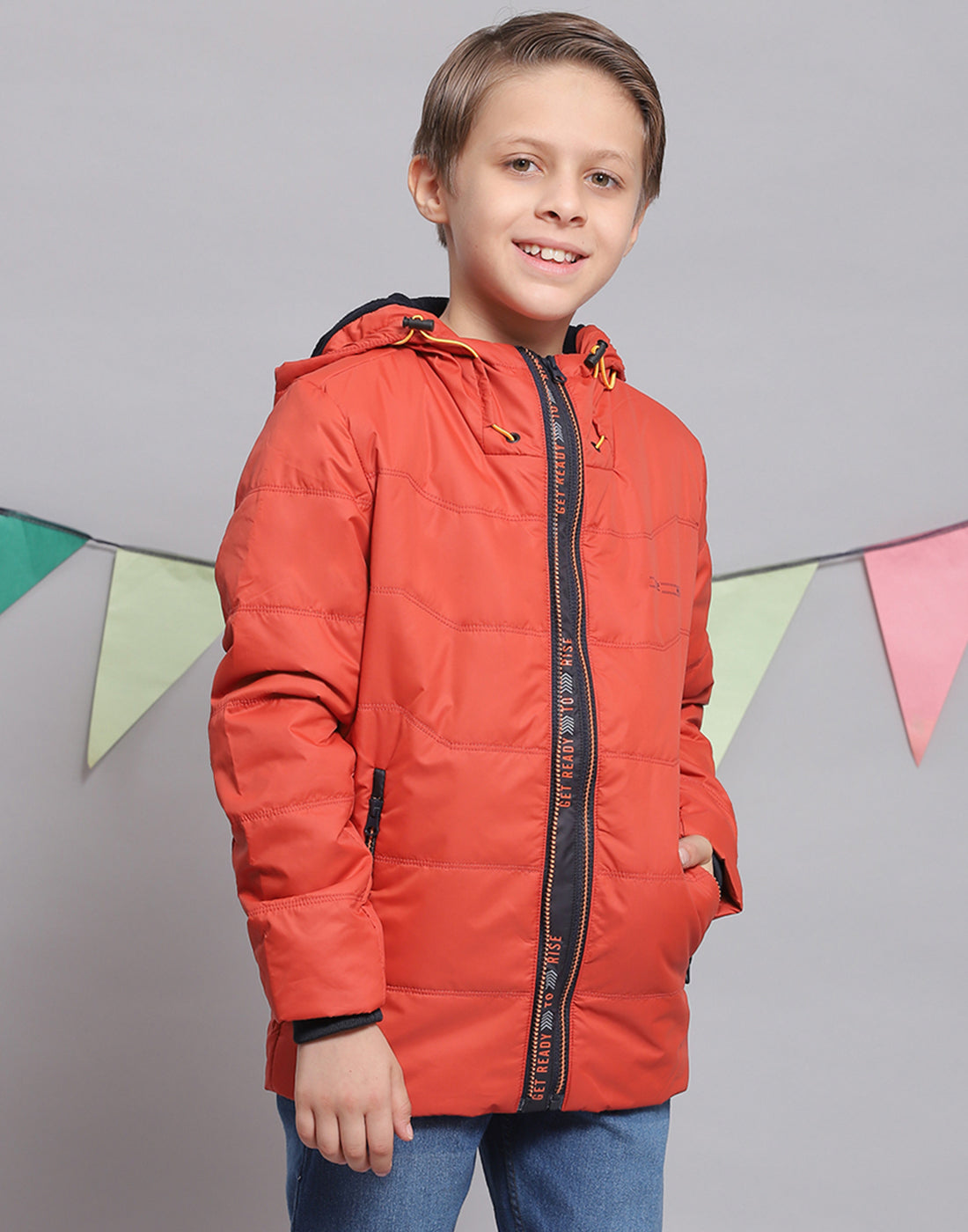 Boys Rust Solid Hooded Full Sleeve Boys Jacket