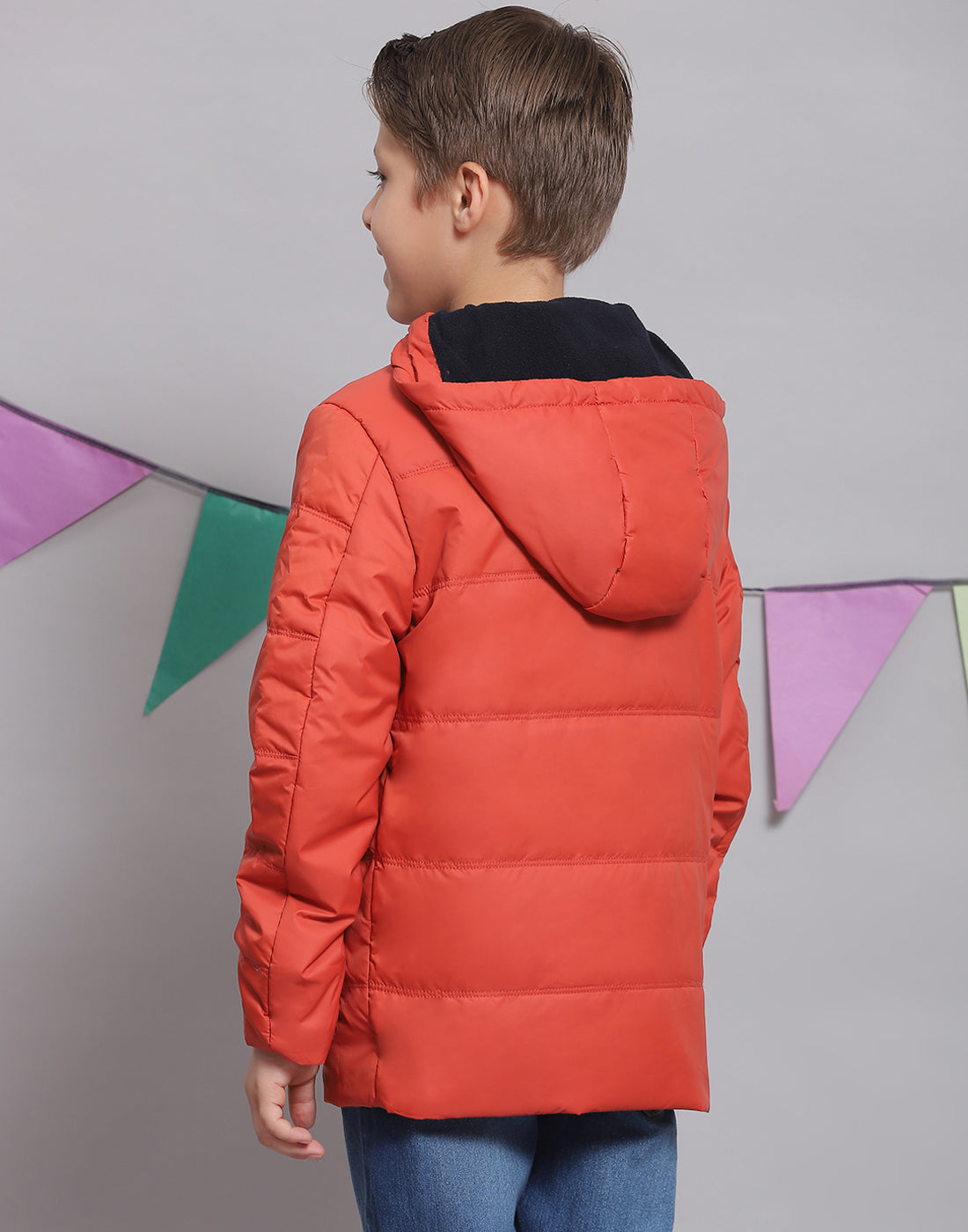 Boys Rust Solid Hooded Full Sleeve Boys Jacket