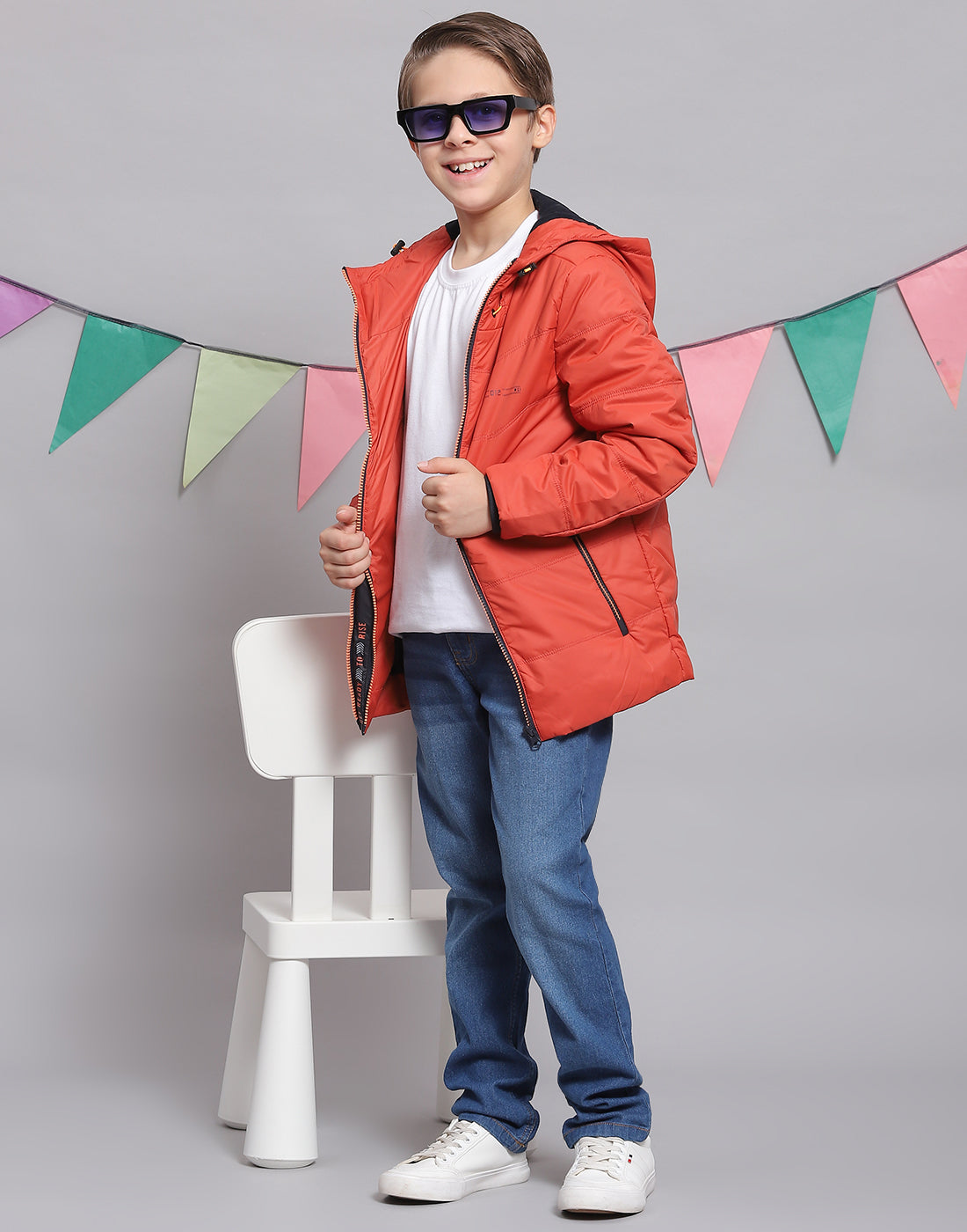 Boys Rust Solid Hooded Full Sleeve Boys Jacket