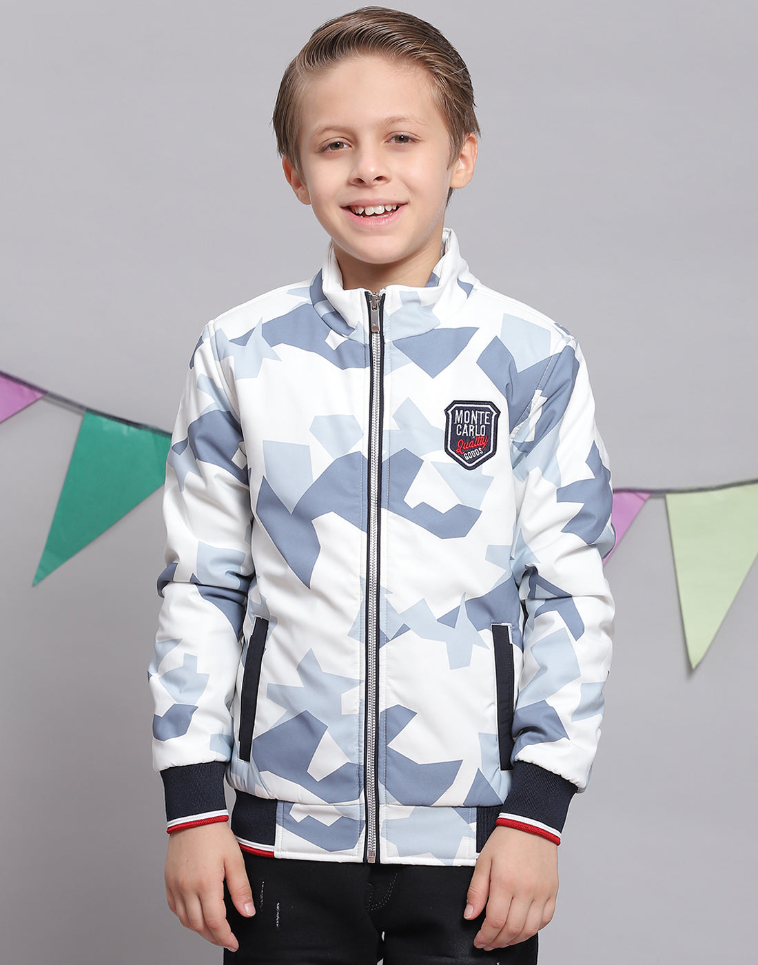 Boys White Printed Hooded Full Sleeve Boys Jacket