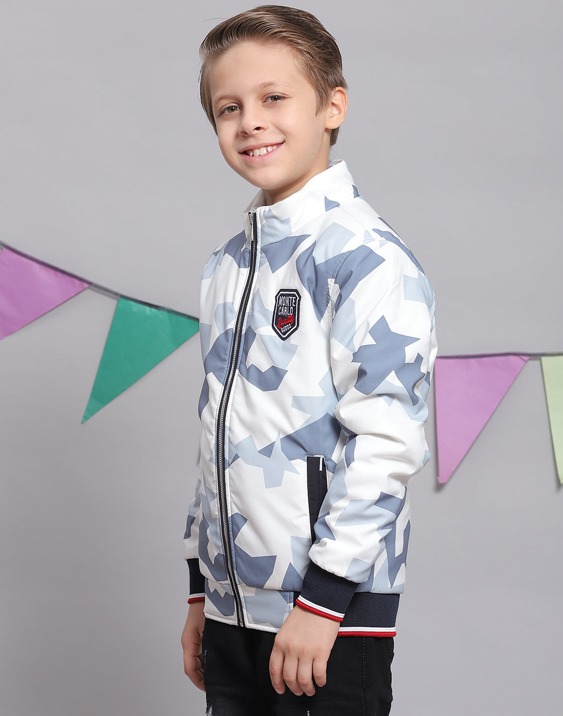 Boys White Printed Hooded Full Sleeve Boys Jacket