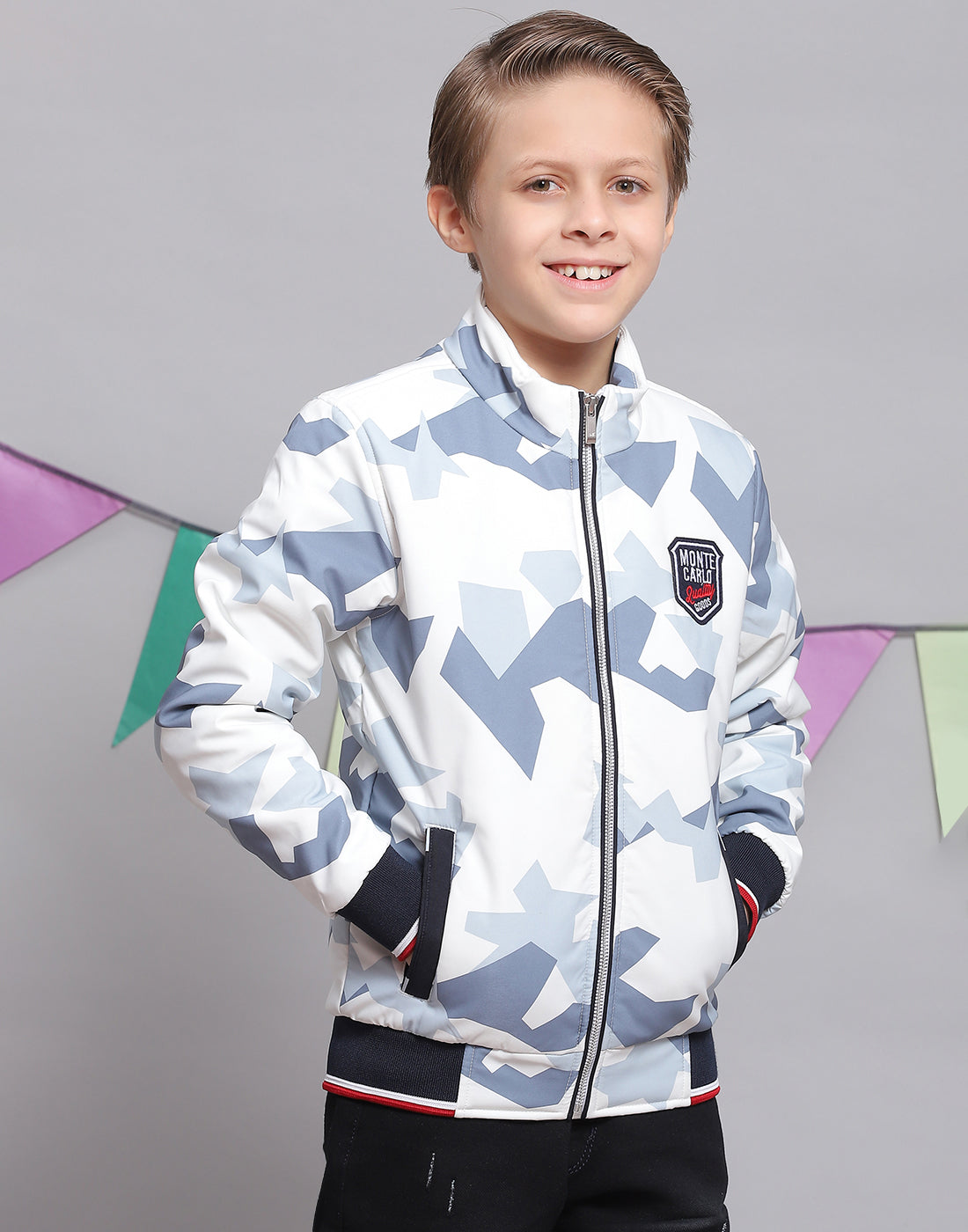 Boys White Printed Hooded Full Sleeve Boys Jacket