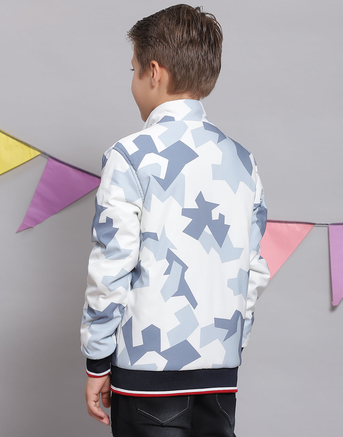Boys White Printed Hooded Full Sleeve Boys Jacket