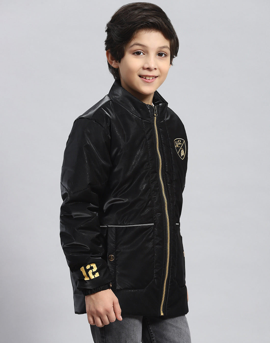 Boys Black Solid Stand Collar Full Sleeve Boys Jacket