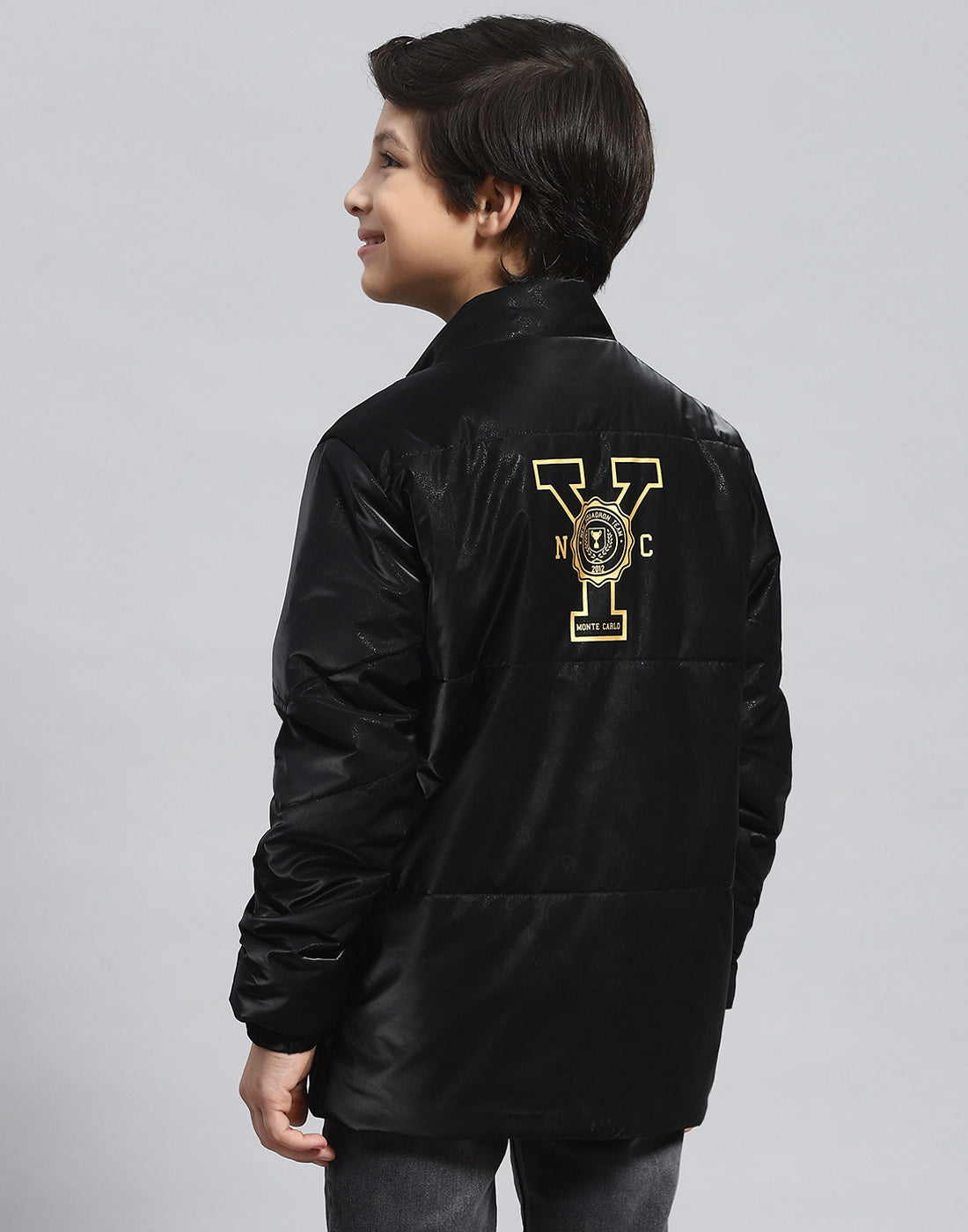 Boys Black Solid Stand Collar Full Sleeve Boys Jacket