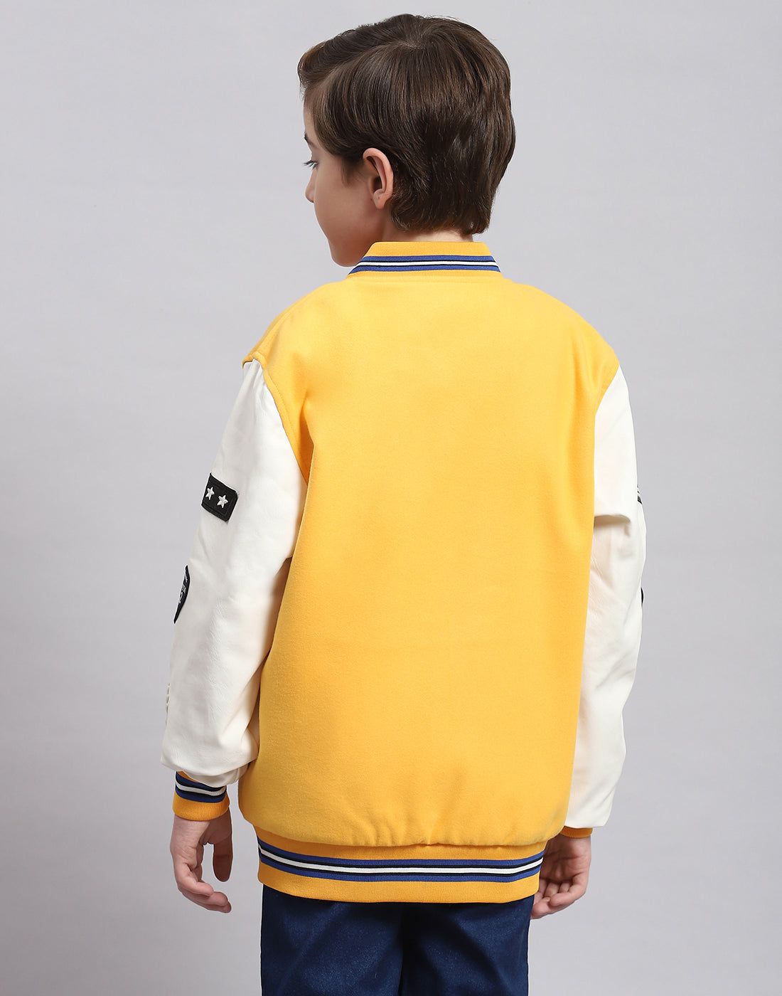 Boys Yellow Solid Stand Collar Full Sleeve Boys Jacket