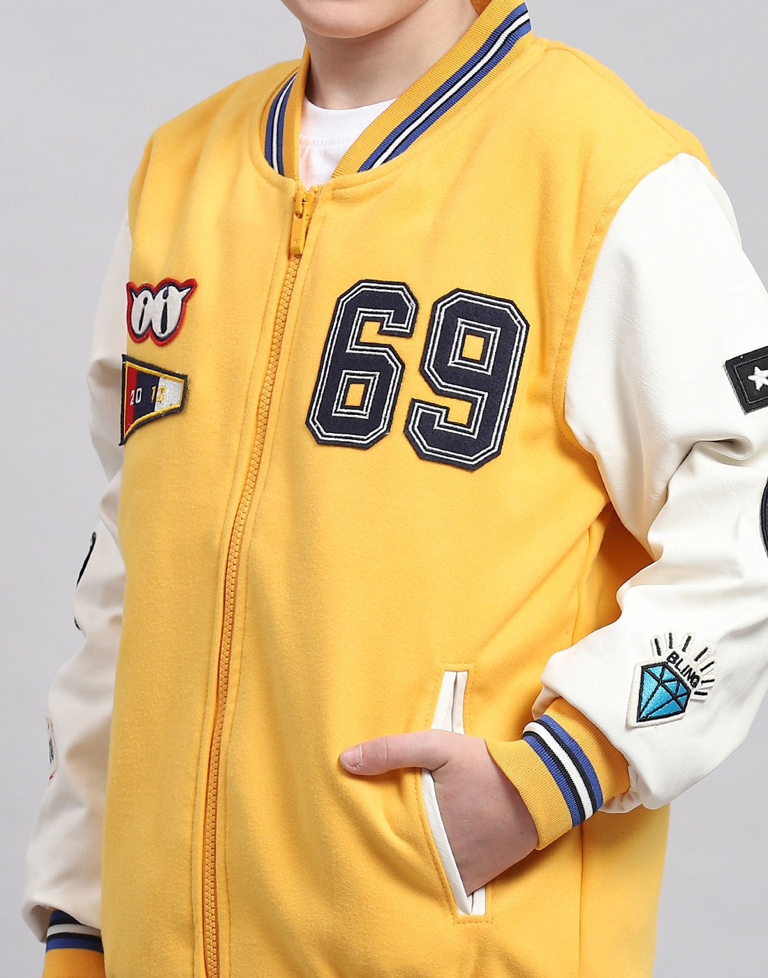 Boys Yellow Solid Stand Collar Full Sleeve Boys Jacket