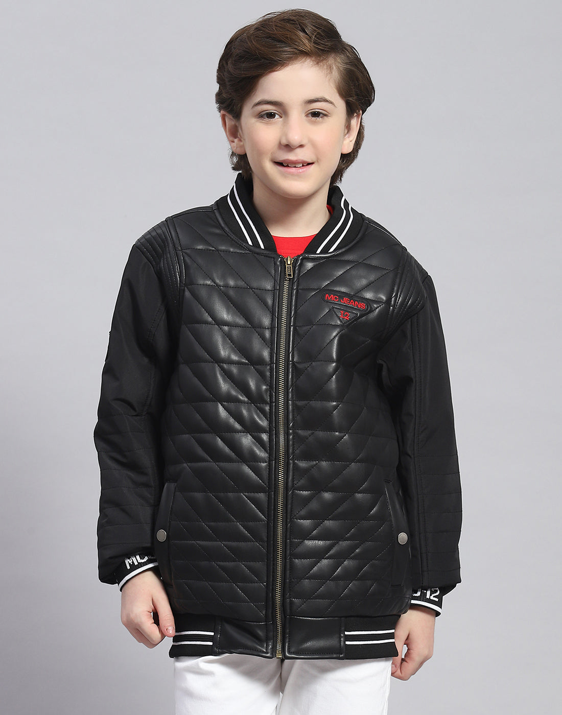 Boys Black Solid Mandarin Collar Full Sleeve Boys Jacket