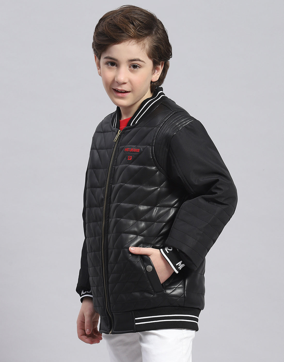 Boys Black Solid Mandarin Collar Full Sleeve Boys Jacket