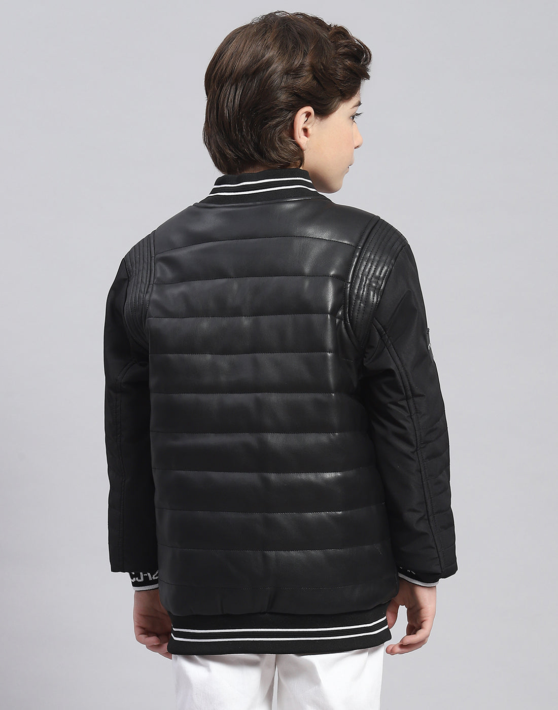 Boys Black Solid Mandarin Collar Full Sleeve Boys Jacket