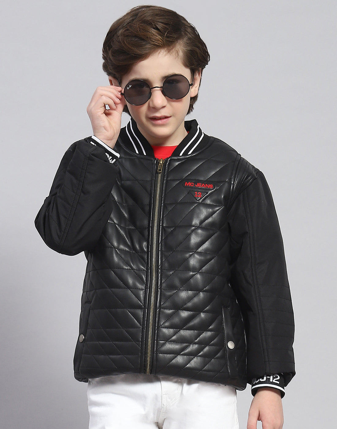 Boys Black Solid Mandarin Collar Full Sleeve Boys Jacket
