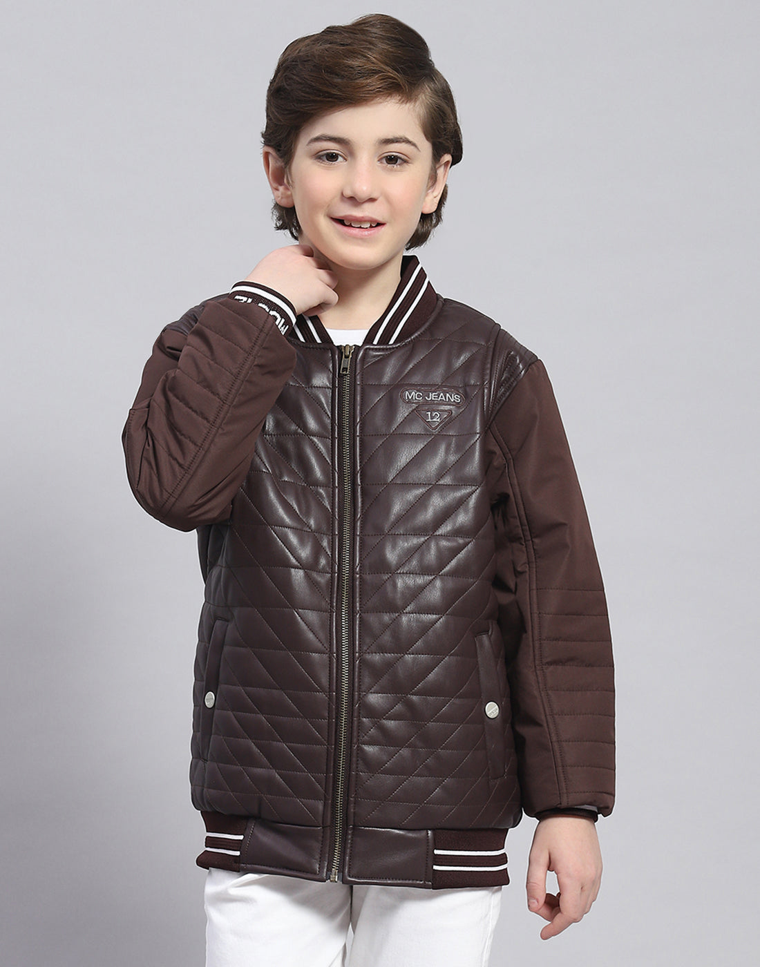 Boys Brown Solid Mandarin Collar Full Sleeve Boys Jacket