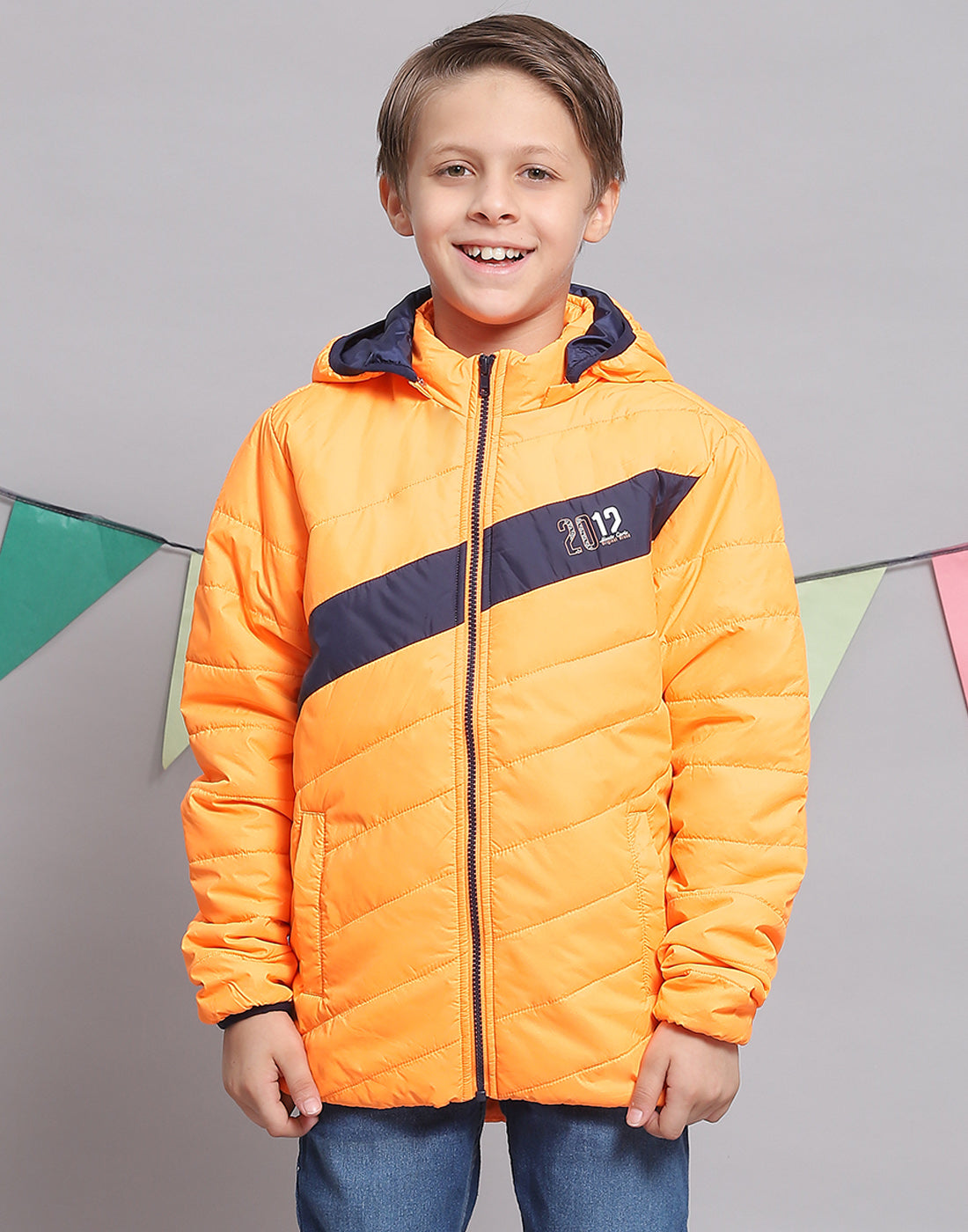 Boys Orange Solid Hooded Full Sleeve Boys Jacket