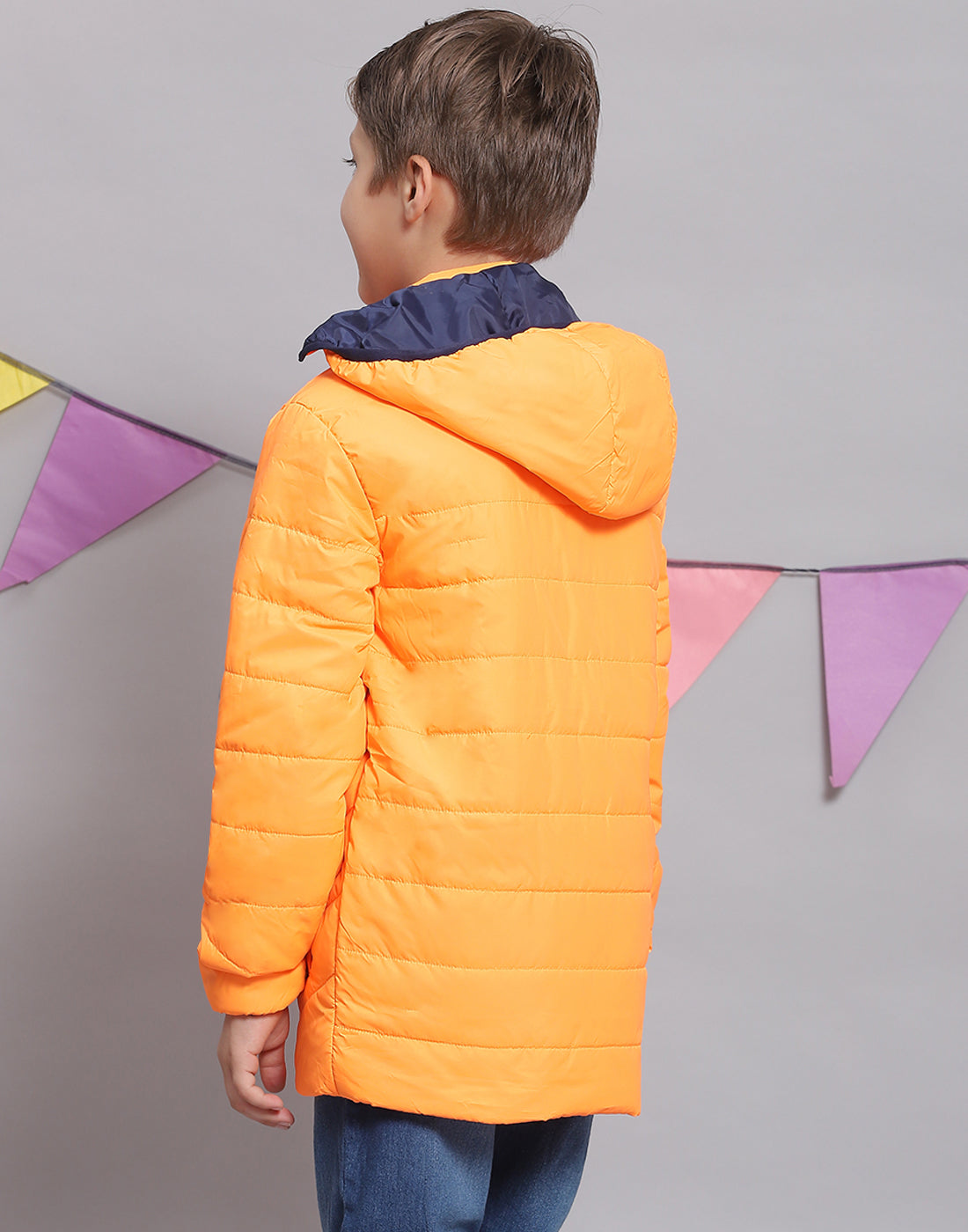 Boys Orange Solid Hooded Full Sleeve Boys Jacket
