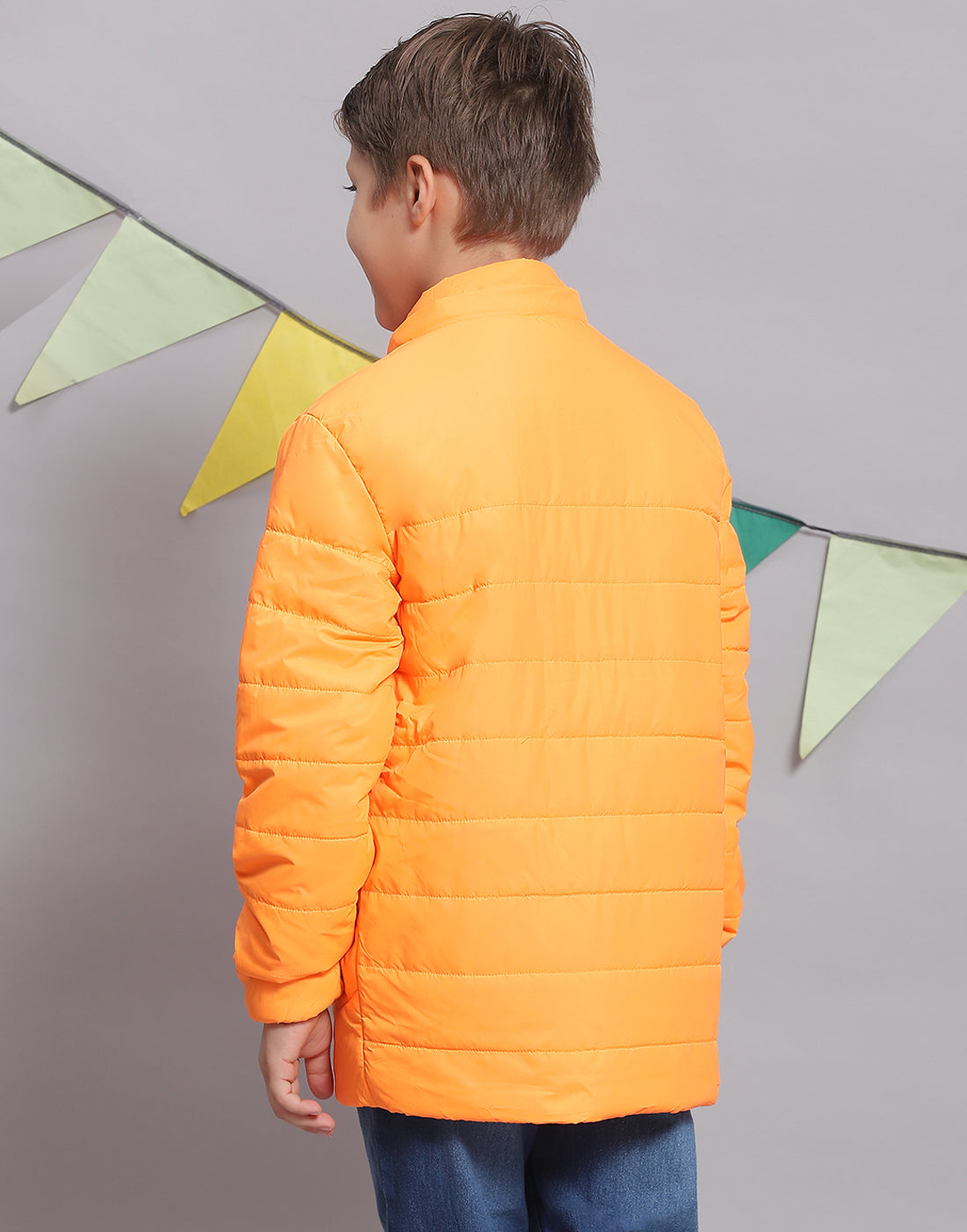 Boys Orange Solid Hooded Full Sleeve Boys Jacket
