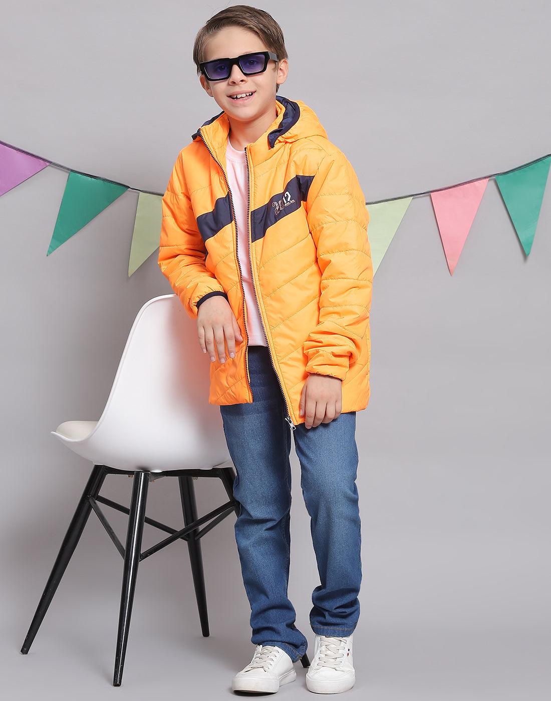 Boys Orange Solid Hooded Full Sleeve Boys Jacket