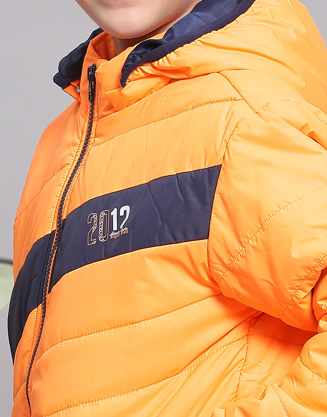 Boys Orange Solid Hooded Full Sleeve Boys Jacket