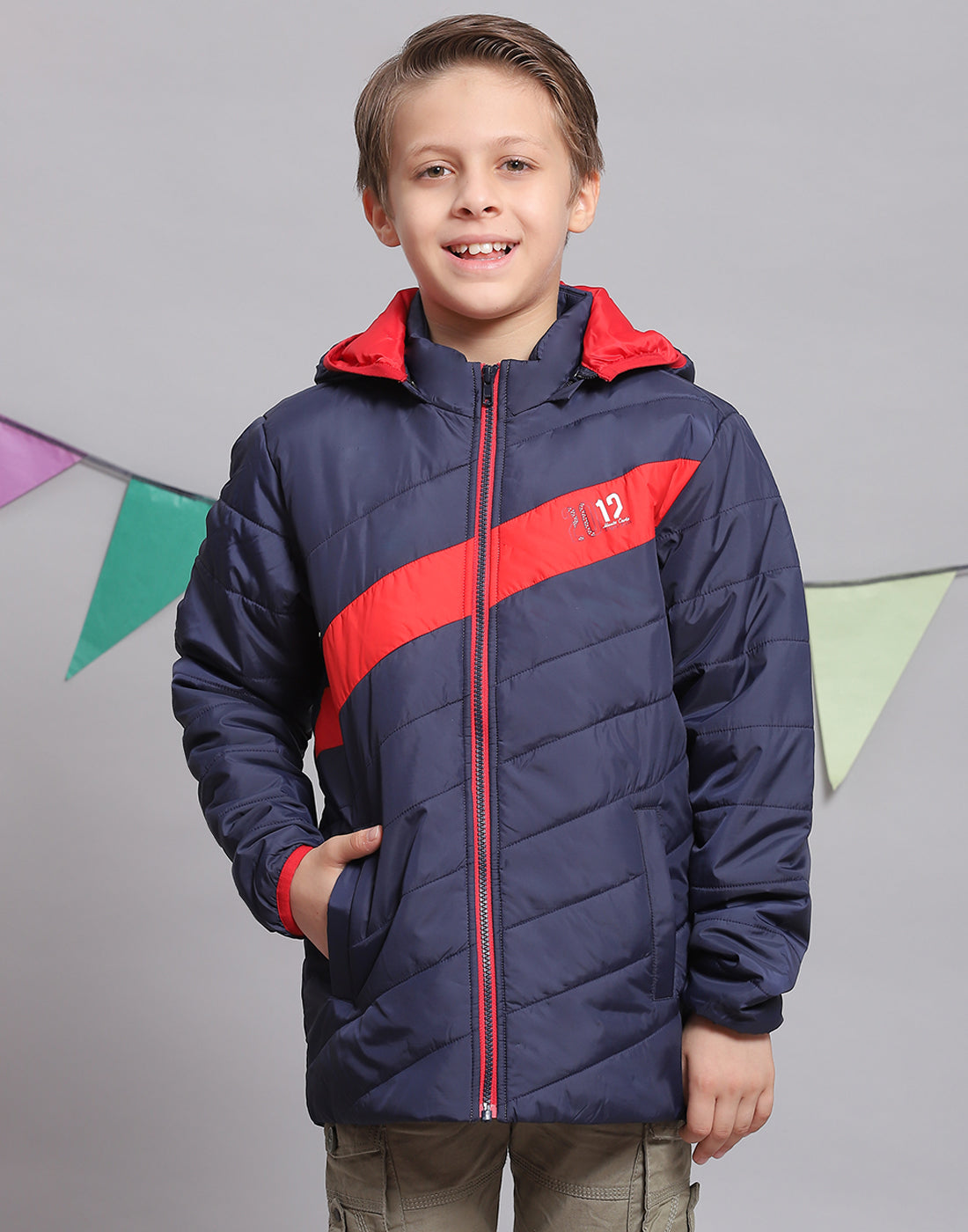 Boys Navy Blue Solid Hooded Full Sleeve Boys Jacket