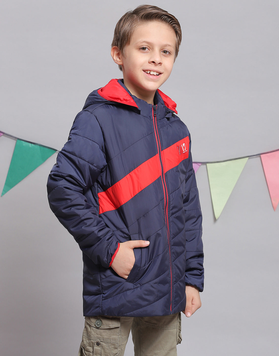 Boys Navy Blue Solid Hooded Full Sleeve Boys Jacket