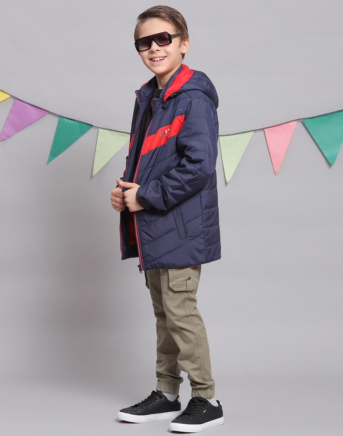 Boys Navy Blue Solid Hooded Full Sleeve Boys Jacket