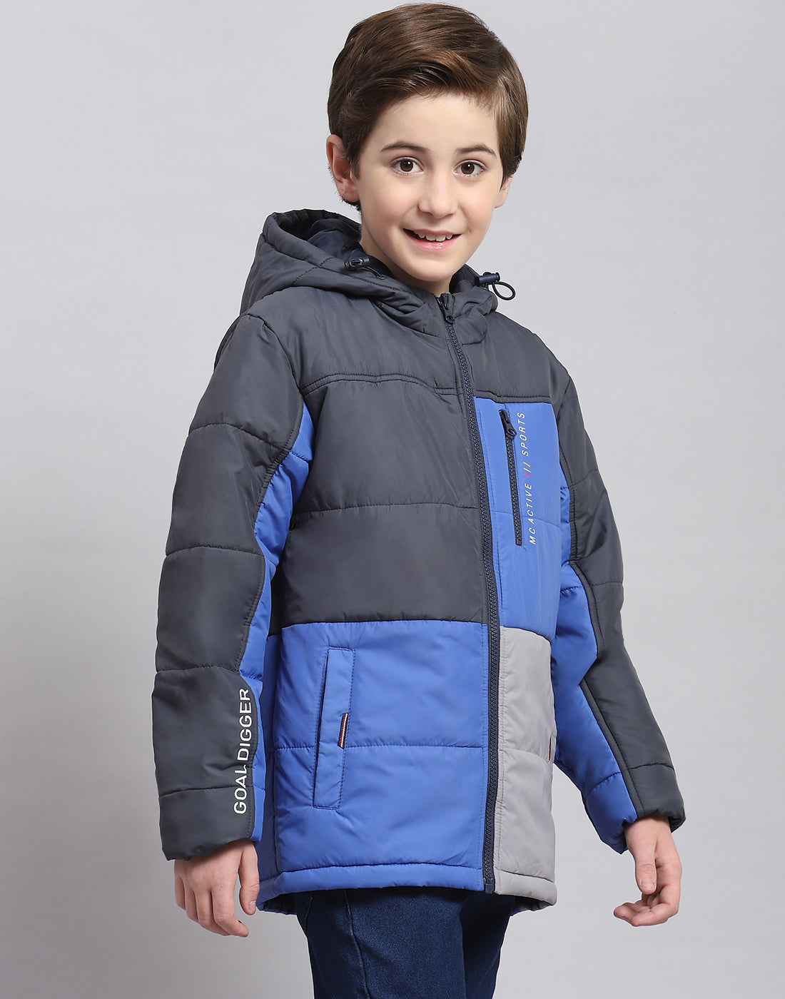 Boys Navy Blue Solid Hooded Full Sleeve Boys Jacket