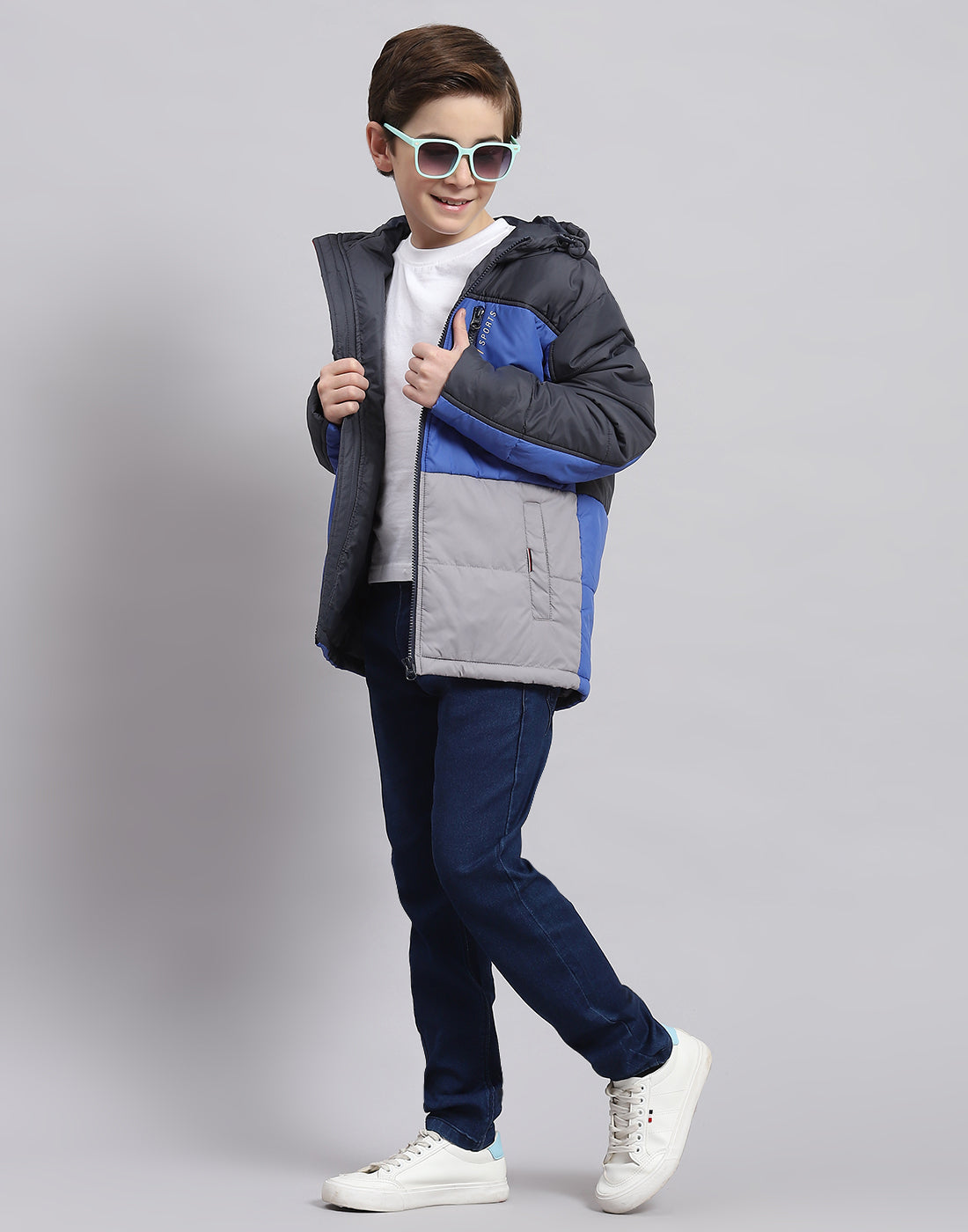 Boys Navy Blue Solid Hooded Full Sleeve Boys Jacket