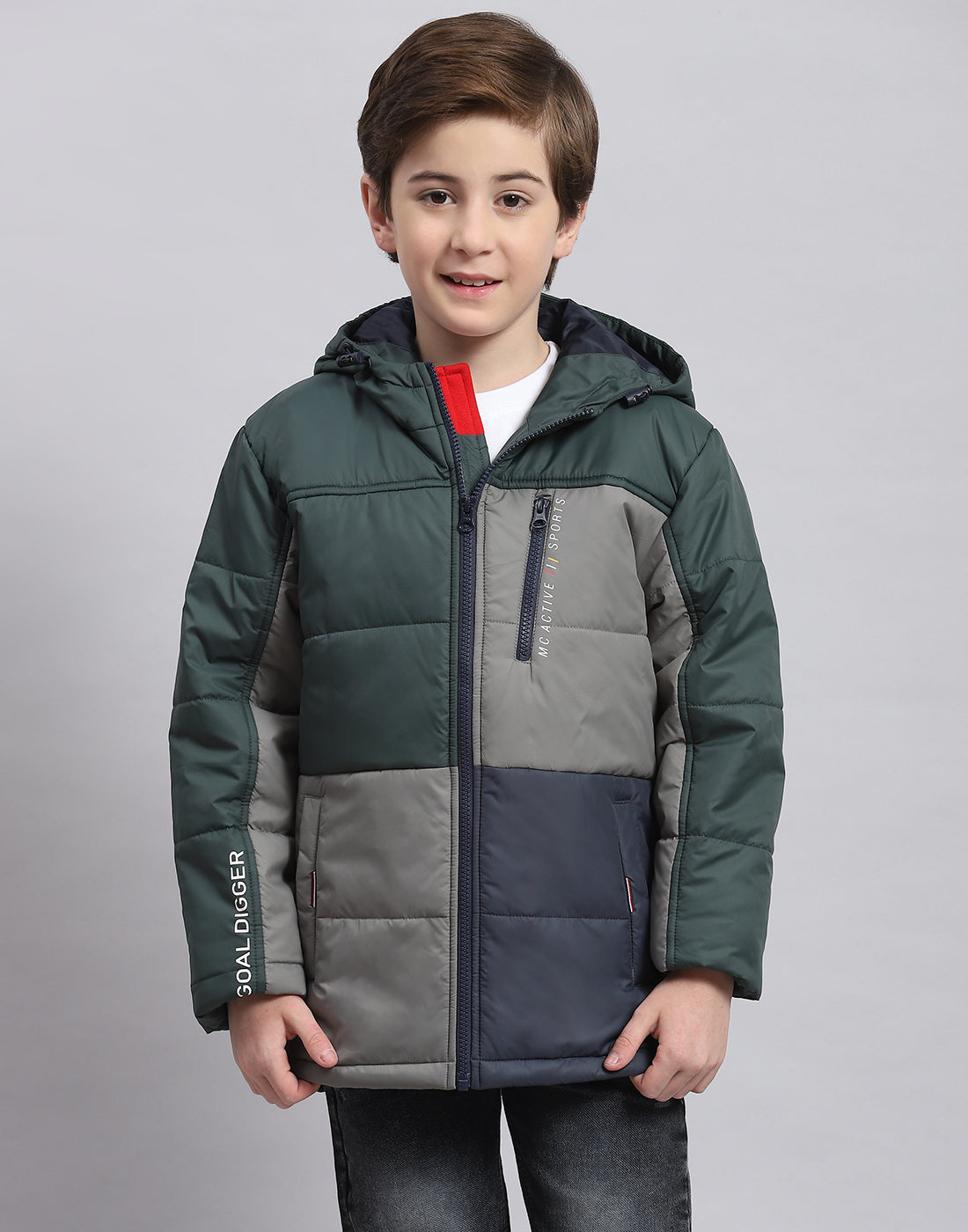 Boys Green Solid Hooded Full Sleeve Boys Jacket