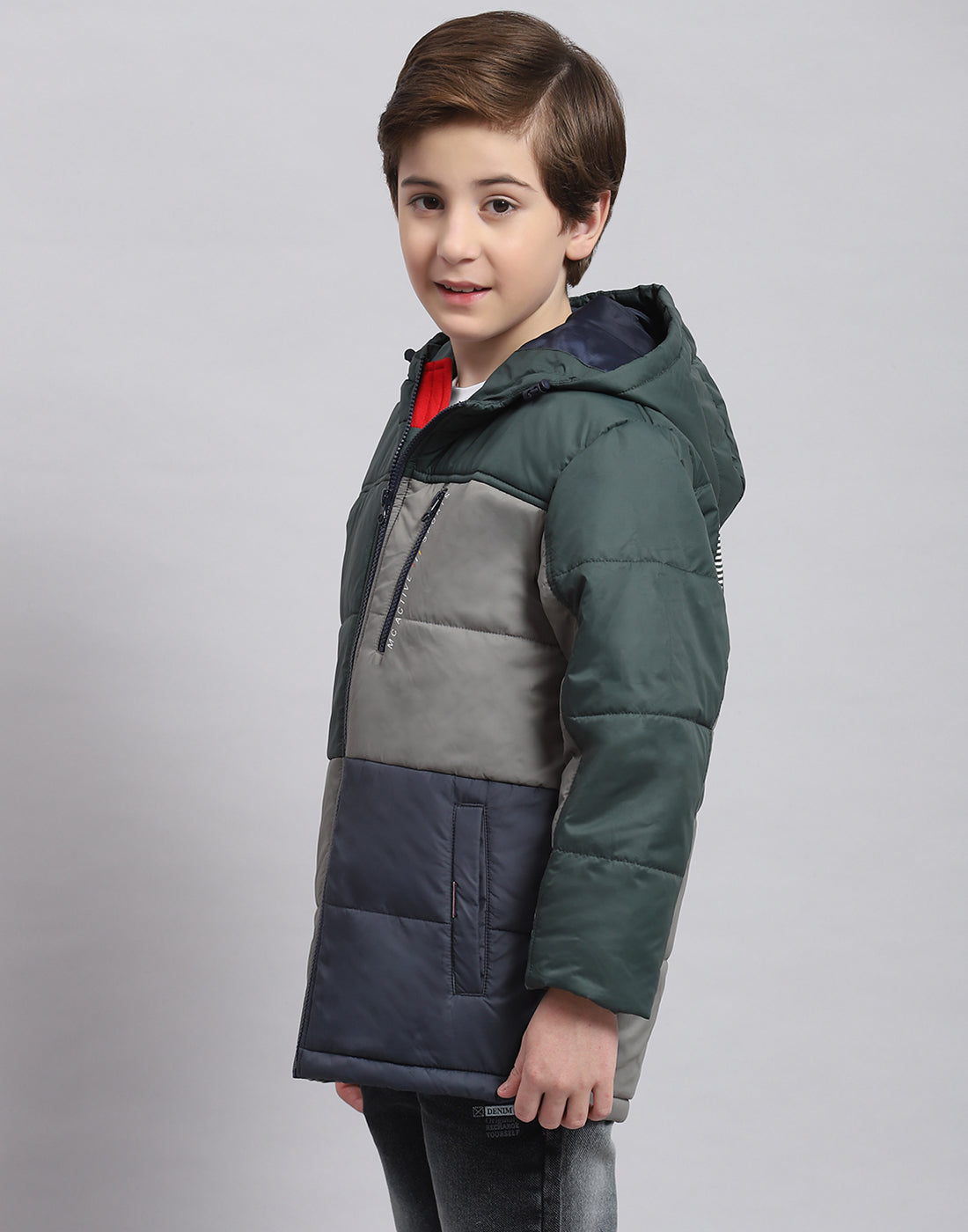 Boys Green Solid Hooded Full Sleeve Boys Jacket