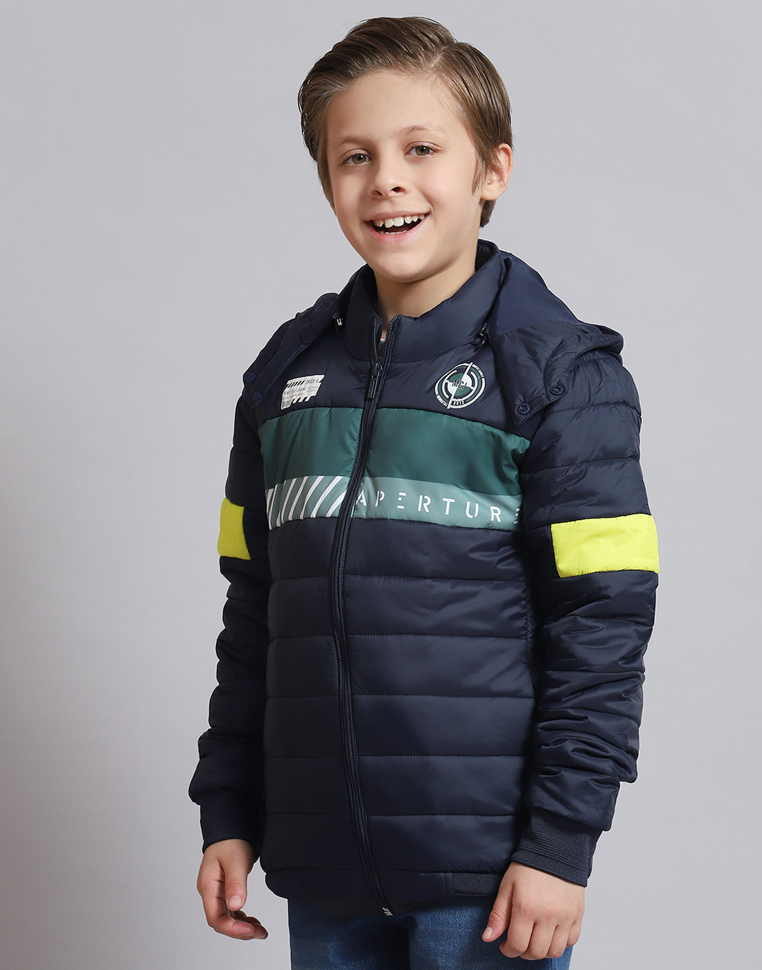 Boys Navy Blue Solid Hooded Full Sleeve Boys Jacket