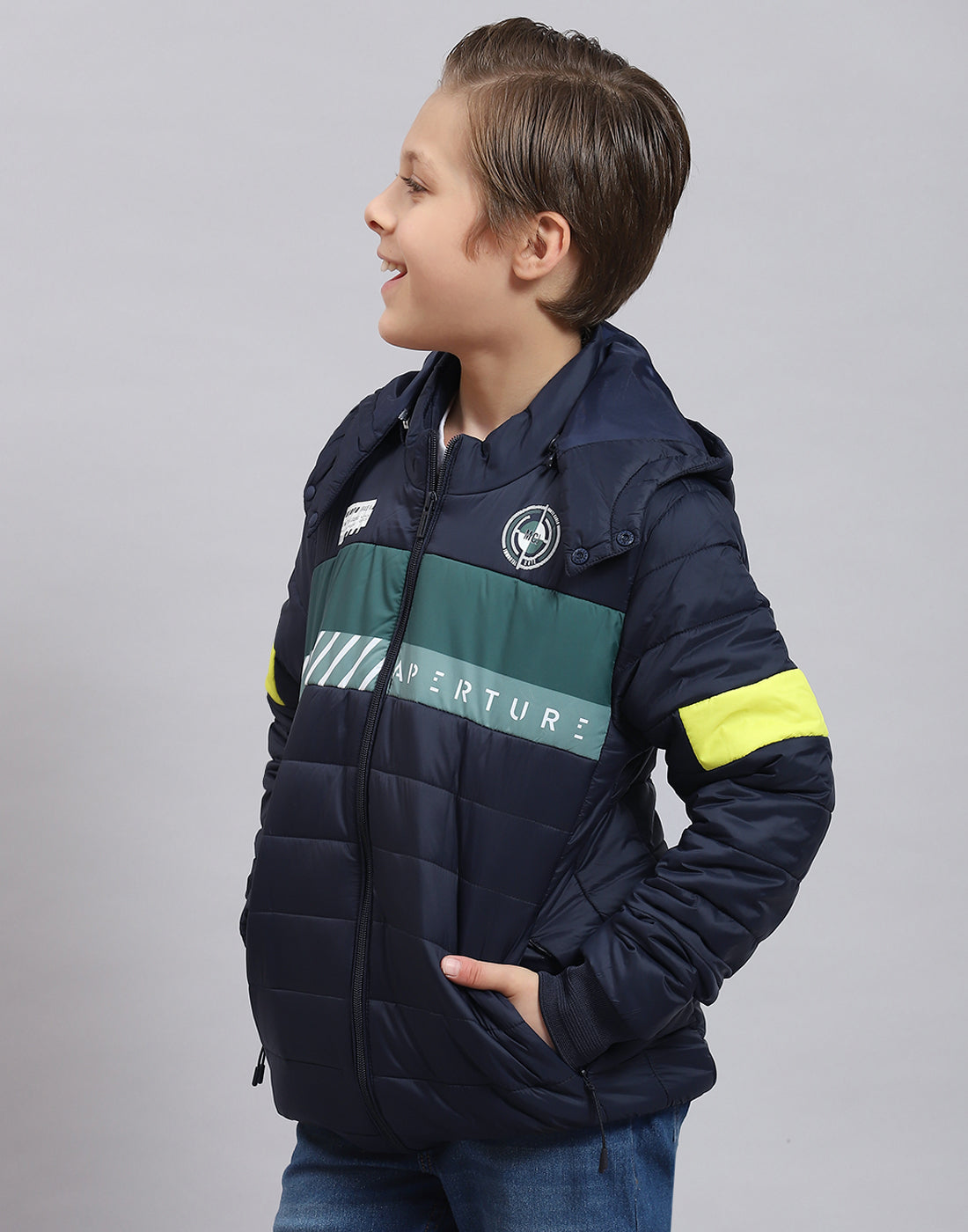 Boys Navy Blue Solid Hooded Full Sleeve Boys Jacket