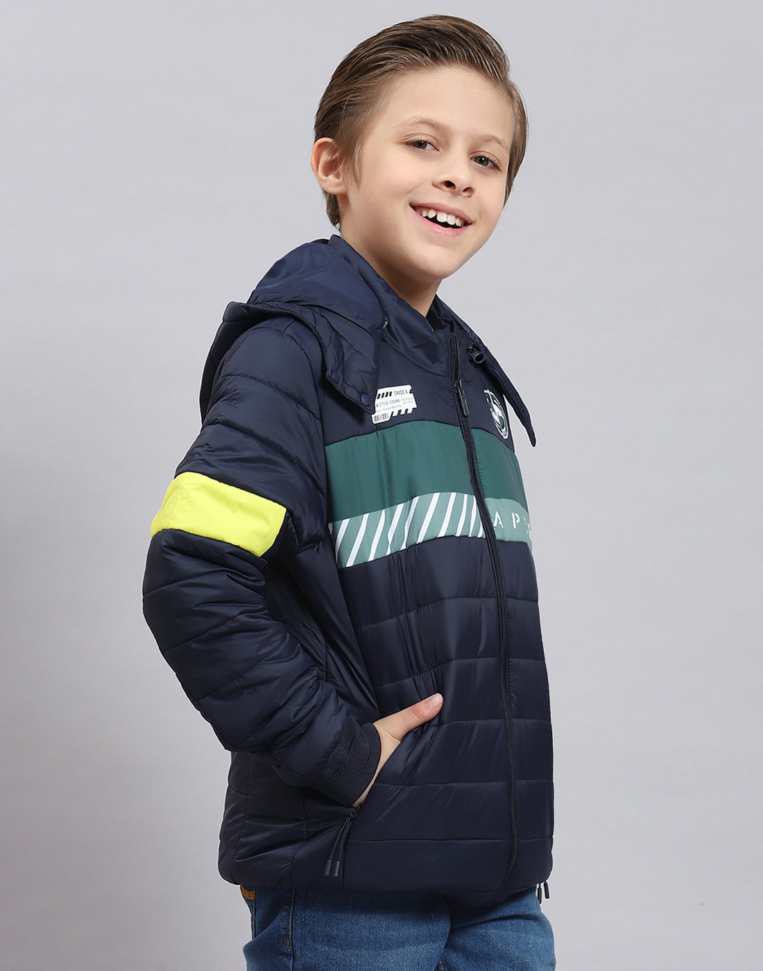 Boys Navy Blue Solid Hooded Full Sleeve Boys Jacket