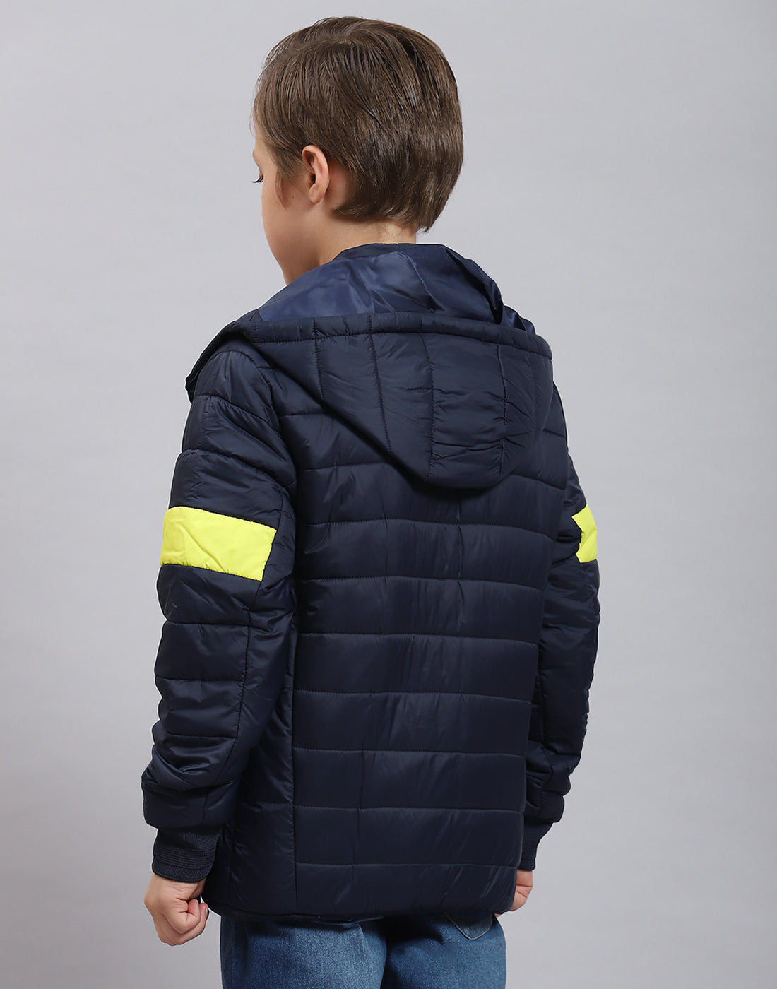 Boys Navy Blue Solid Hooded Full Sleeve Boys Jacket