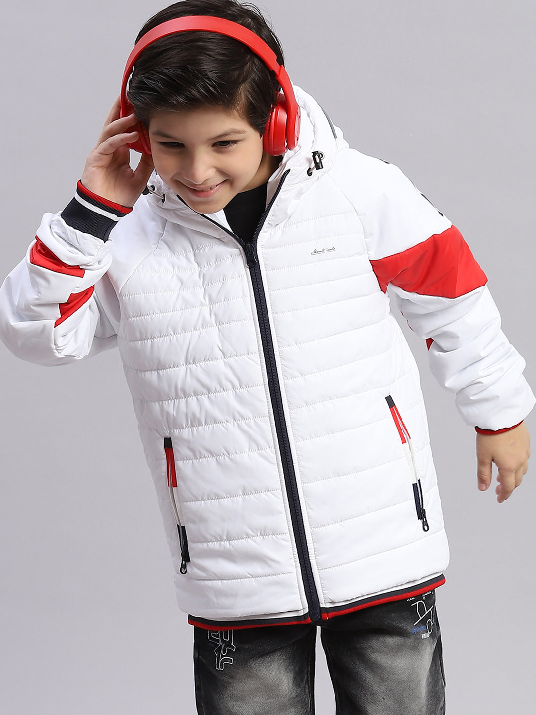 Boys White Solid Hooded Full Sleeve Boys Jacket
