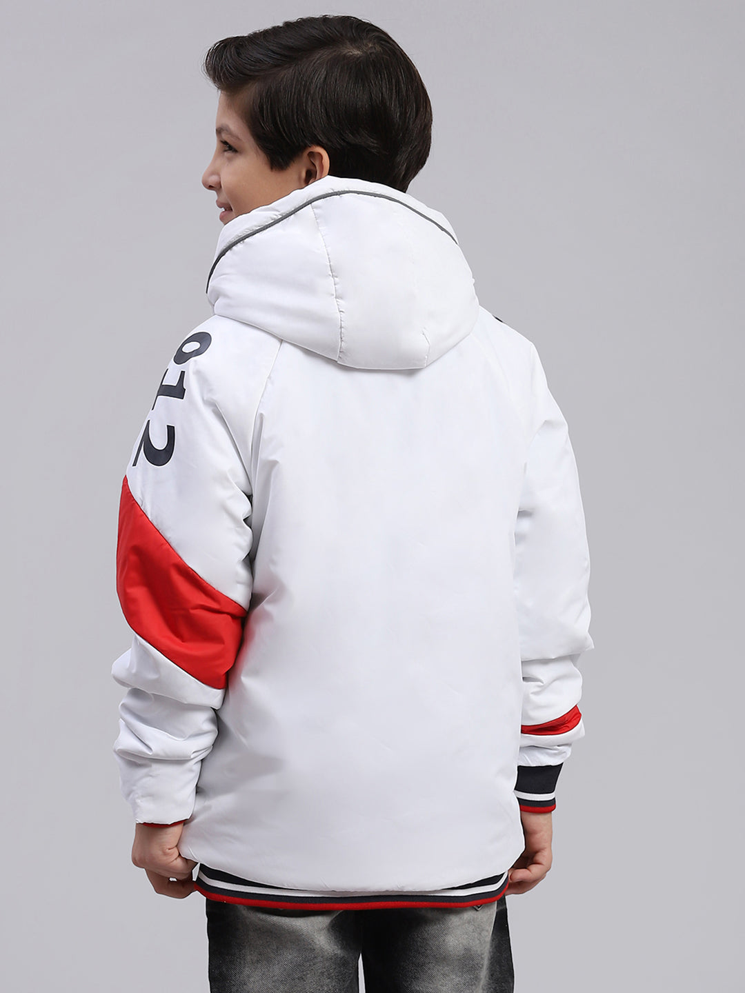 Boys White Solid Hooded Full Sleeve Boys Jacket