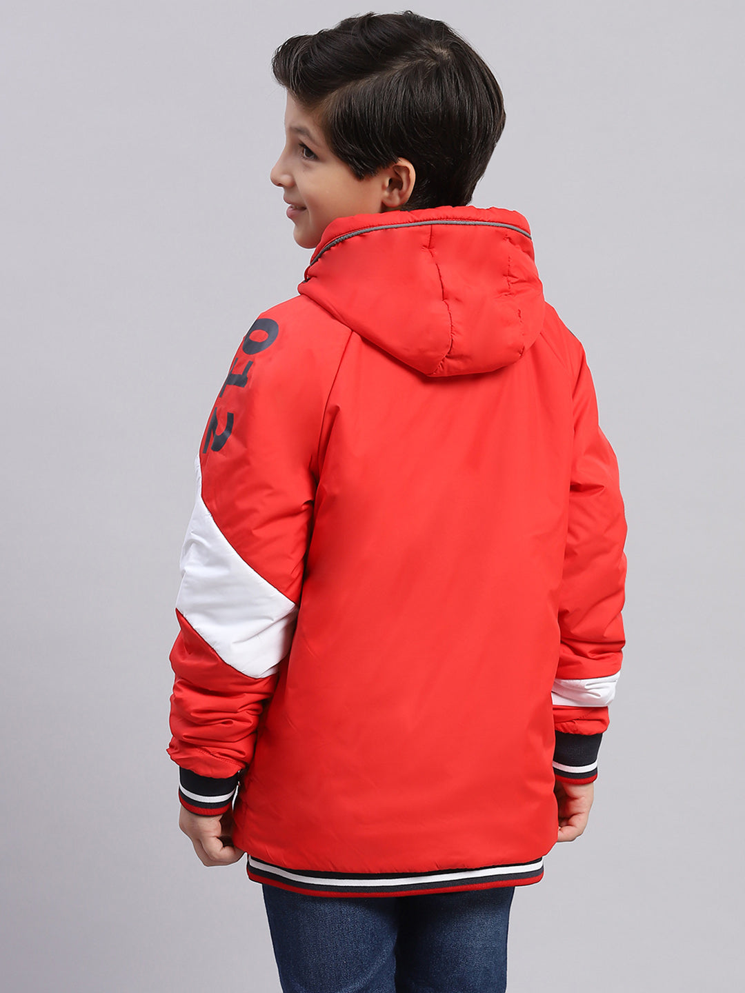Boys Red Solid Hooded Full Sleeve Boys Jacket