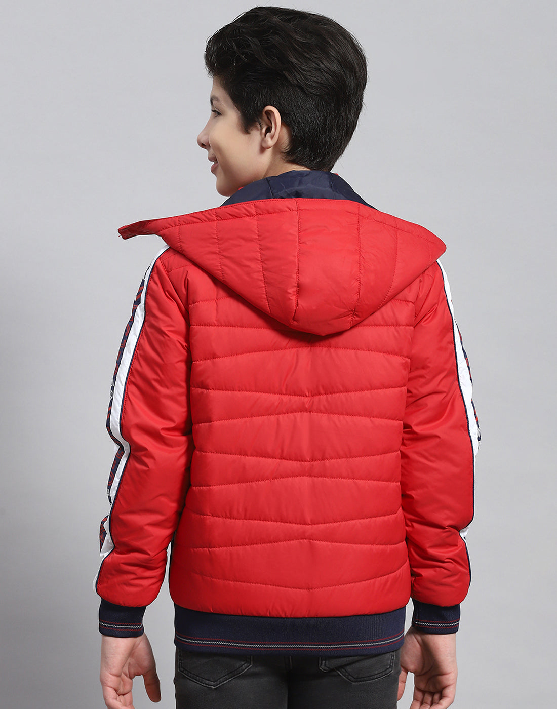 Boys Red Solid Hooded Full Sleeve Boys Jacket
