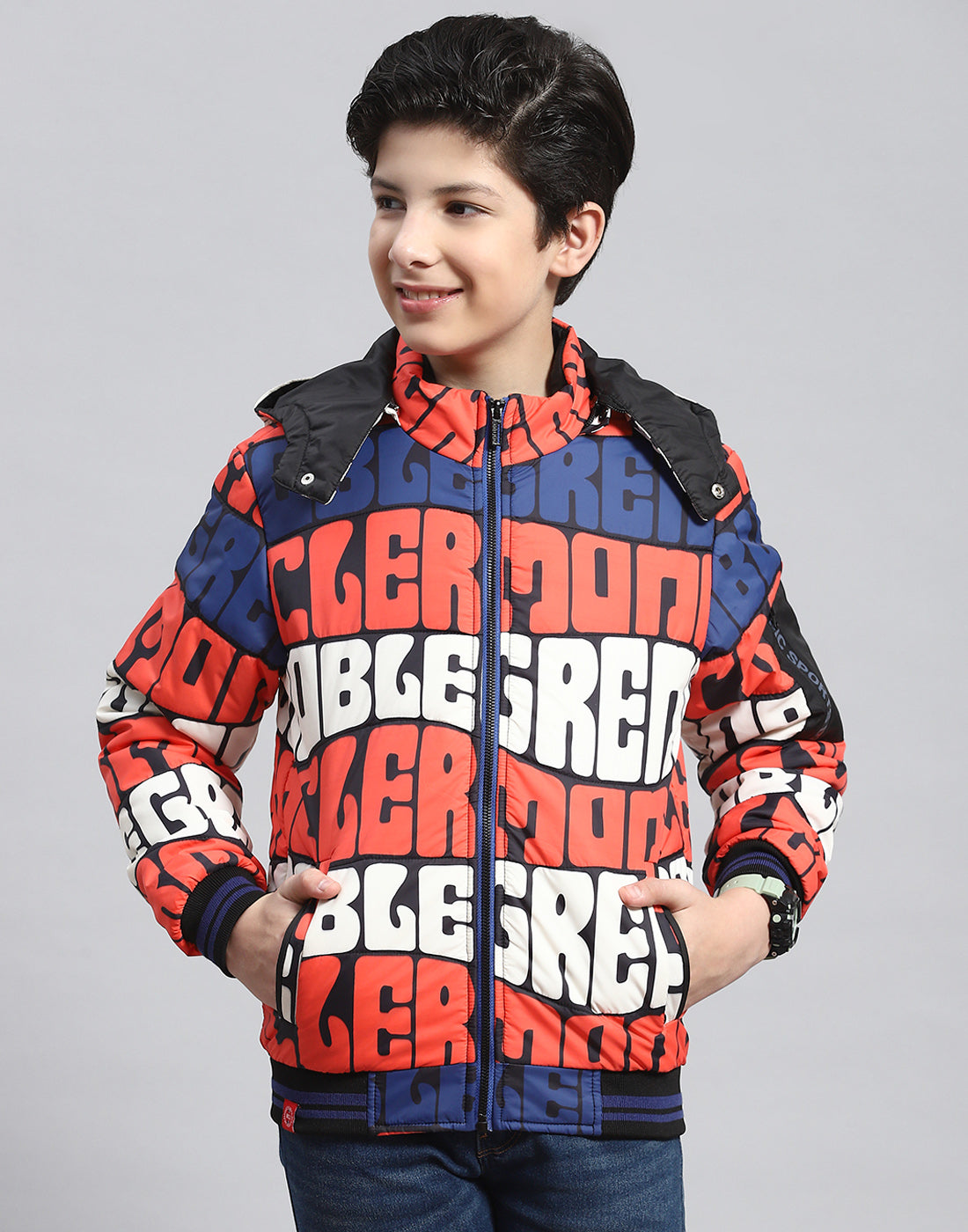 Boys Rust Printed Hooded Full Sleeve Boys Jacket