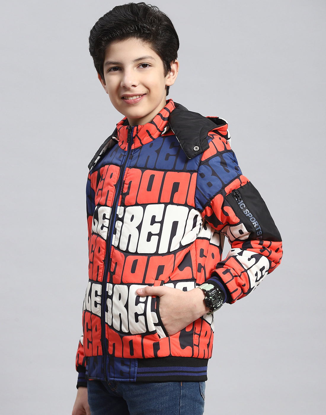 Boys Rust Printed Hooded Full Sleeve Boys Jacket