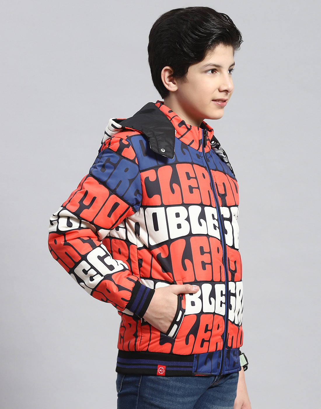 Boys Rust Printed Hooded Full Sleeve Boys Jacket