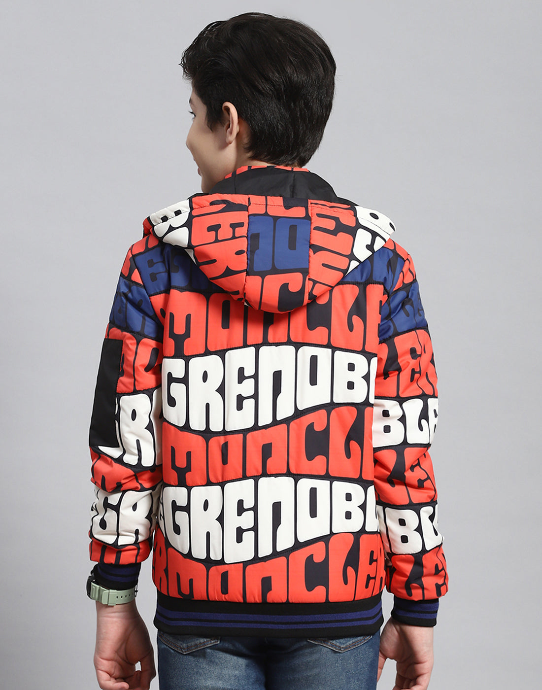 Boys Rust Printed Hooded Full Sleeve Boys Jacket