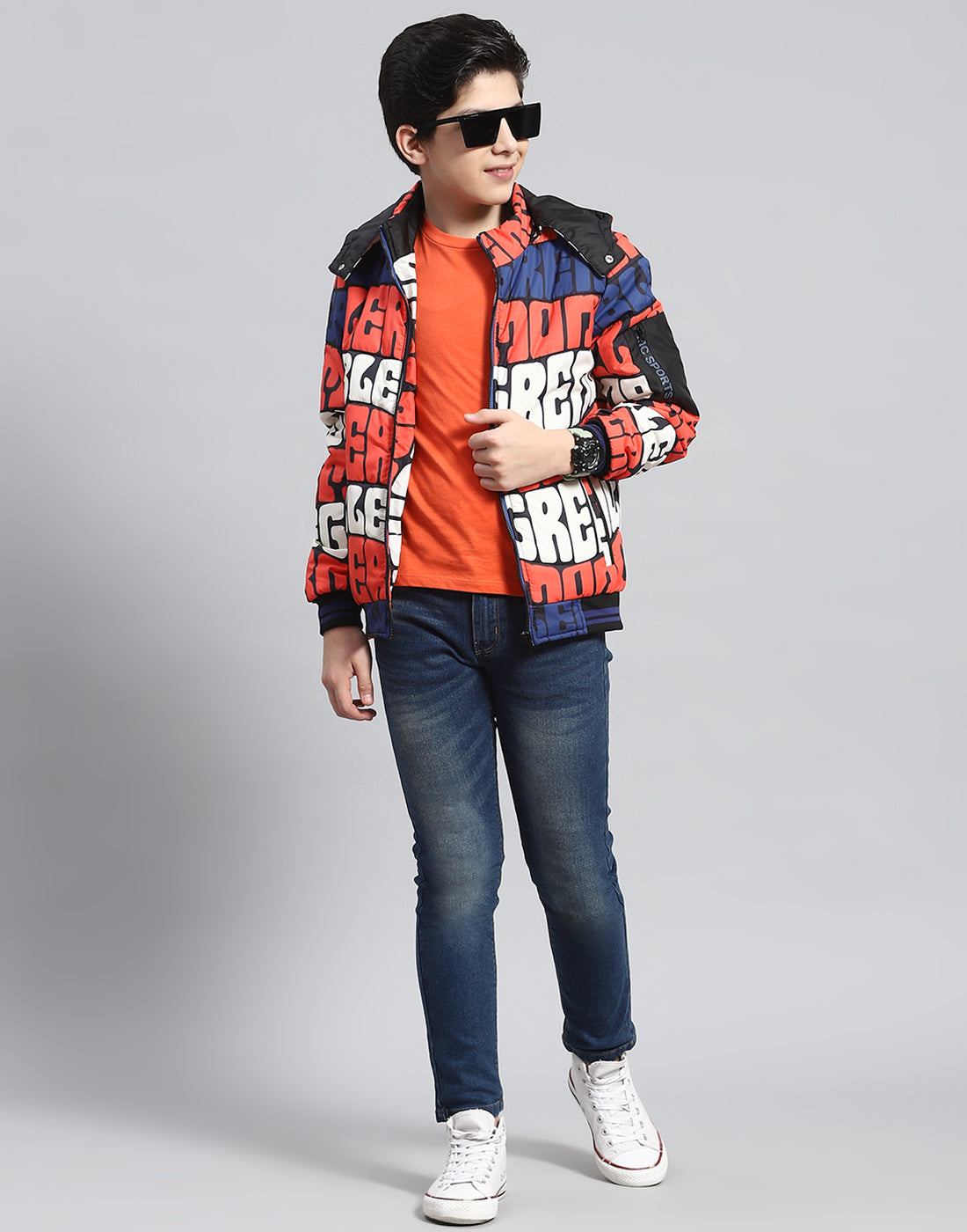Boys Rust Printed Hooded Full Sleeve Boys Jacket