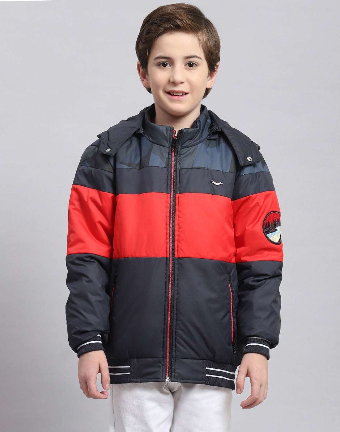 Boys Navy Blue Solid Hooded Full Sleeve Boys Jacket
