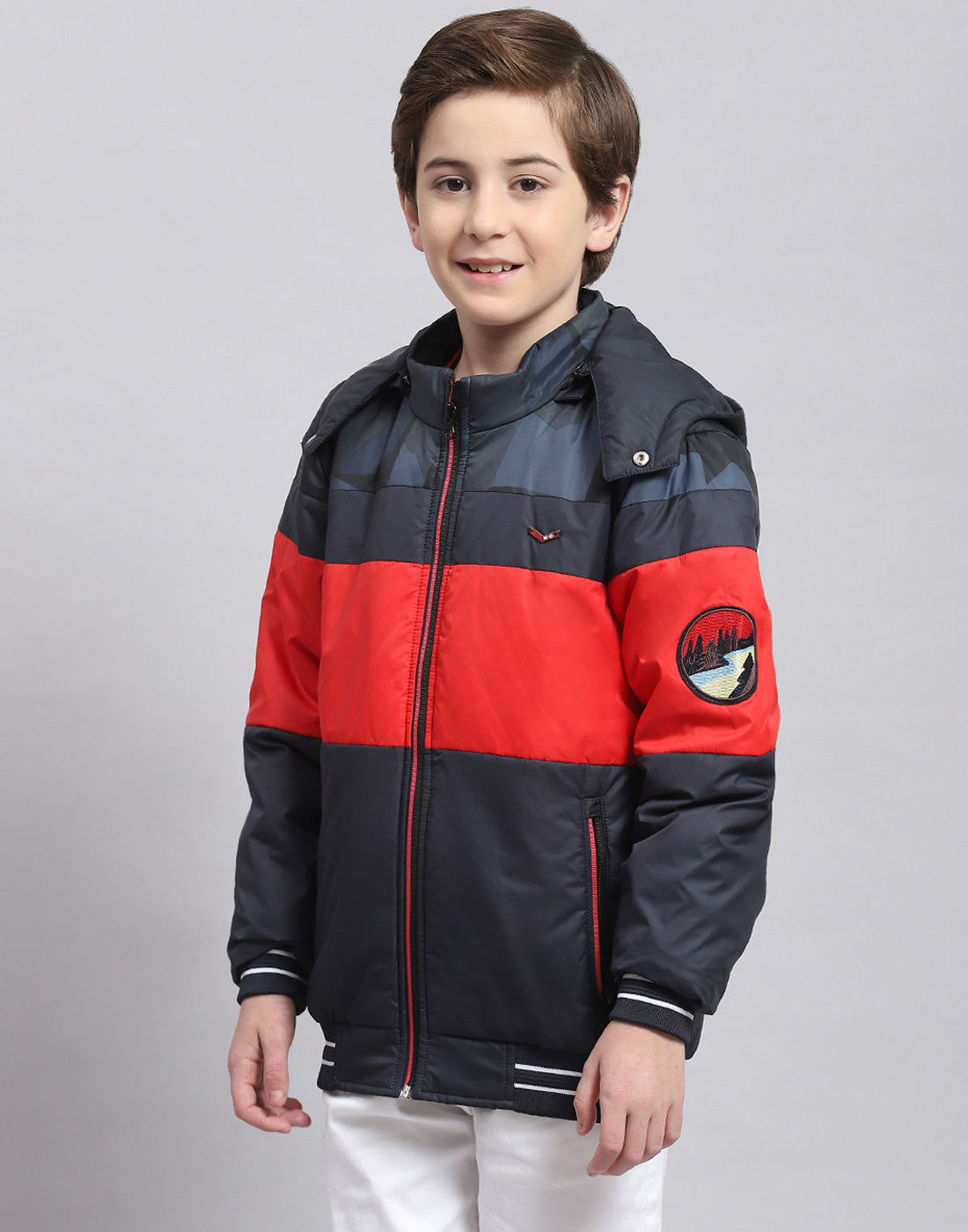 Boys Navy Blue Solid Hooded Full Sleeve Boys Jacket