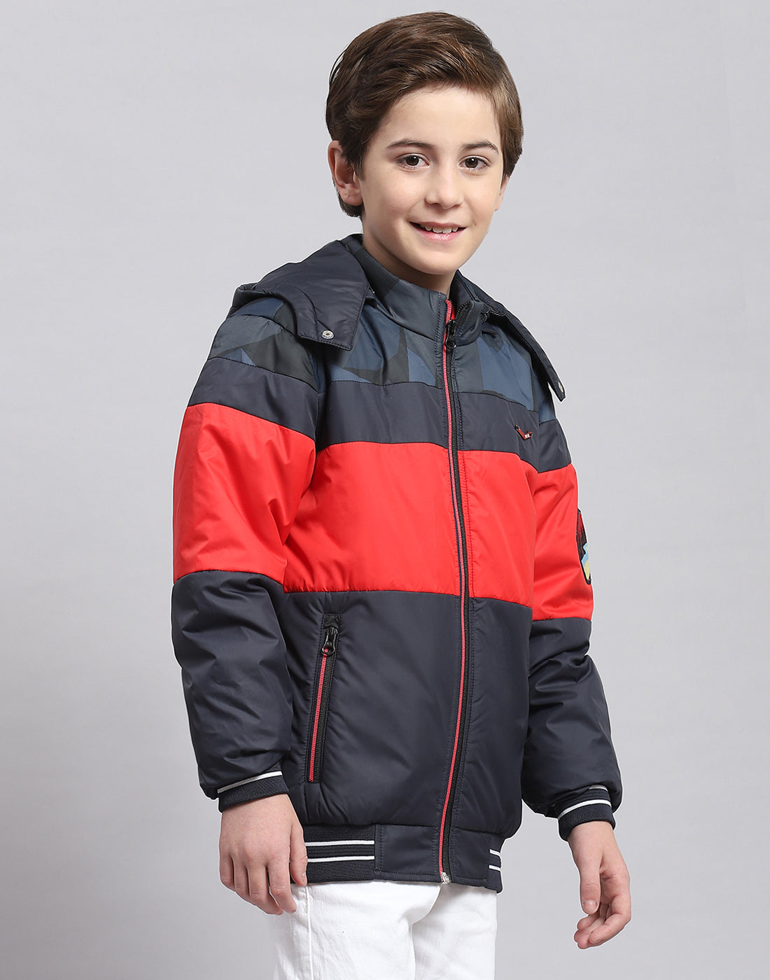 Boys Navy Blue Solid Hooded Full Sleeve Boys Jacket