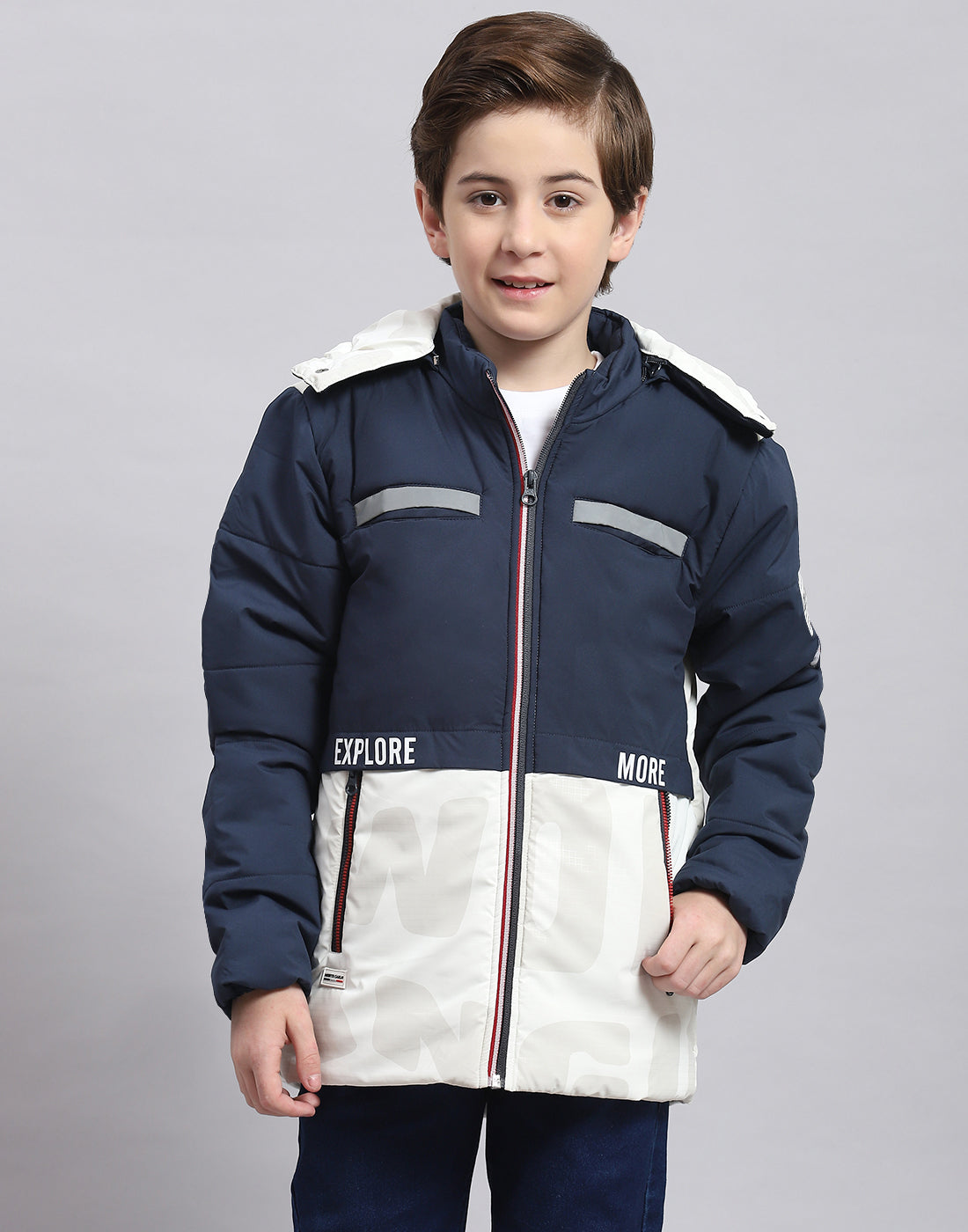 Boys Navy Blue Solid Hooded Full Sleeve Boys Jacket