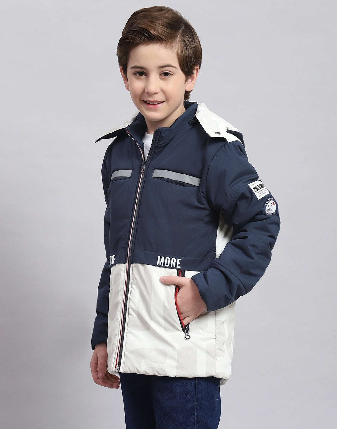 Boys Navy Blue Solid Hooded Full Sleeve Boys Jacket