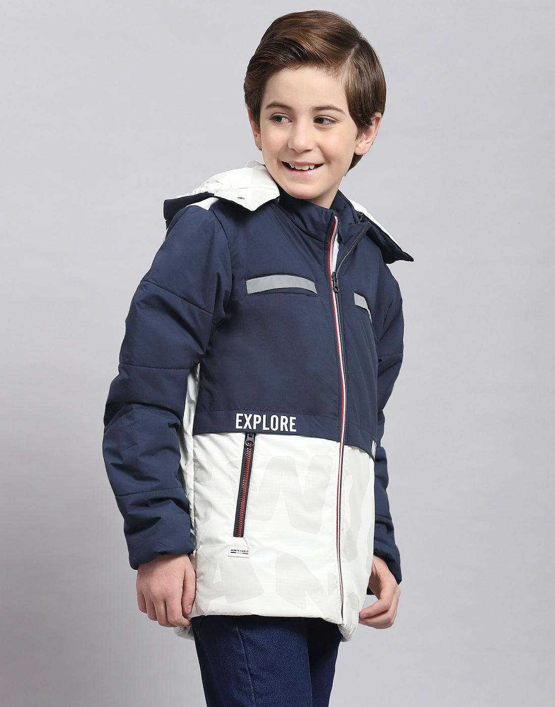Boys Navy Blue Solid Hooded Full Sleeve Boys Jacket
