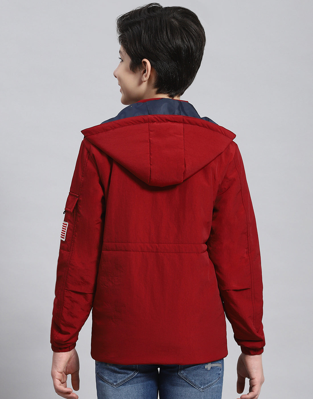 Boys Maroon Solid Hooded Full Sleeve Boys Jacket